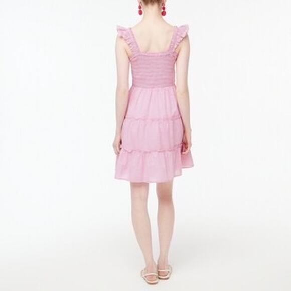 J. Crew Factory Striped Smocked Tiered Mini Dress ruffle pink size large L - Picture 2 of 8